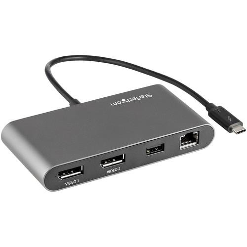 StarTech.com Mini Station d'Accueil Thunderbolt 3 - Dock Portable pour Deux Écrans avec DP 4K 60Hz, 1x hub USB-A (USB 3.0/5 Gbps), GbE - Câble de 28 cm - Adaptateur Multiport TB3 - Mac/Windows - TB3DKM2DPL