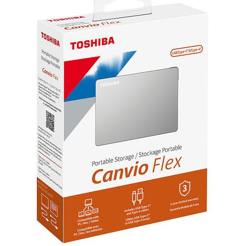 Toshiba Canvio Flex disque dur externe 1 To 2.5" USB Type-A / USB Type-C 2.0/3.2 Gen 1 (3.1 Gen 1) Argent - HDTX110XSCAA