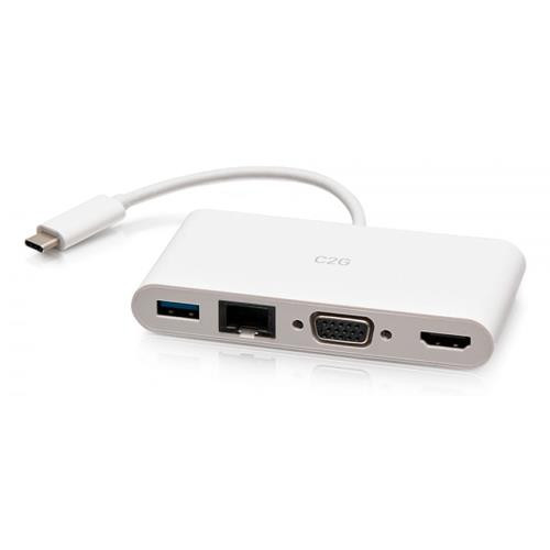 C2G Adaptateur multiport USB-C® vers HDMI®, VGA, USB-A, et RJ45 - 4K 30 Hz - Blanc - 29829