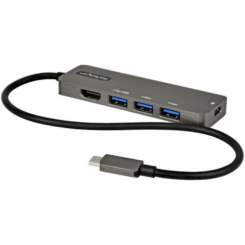 StarTech.com Adaptateur Multiport USB-C - Adaptateur USB-C vers HDMI 2.0b 4K 60Hz (HDR10), Alimentation 100W Passthrough, Hub 4 Ports USB 3.0 - Mini Dock USB Type-C - Câble Intégré 30cm - DKT30CHPD3