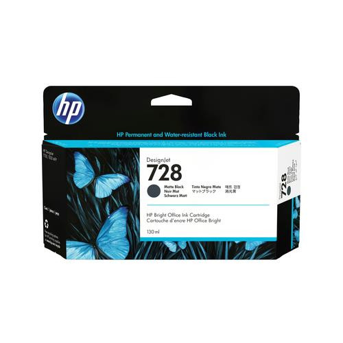 HP Cartouche d'encre noire mate DesignJet 728, 130 ml - 3WX25A