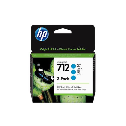 HP Pack de 3 cartouches d'encre DesignJet 712, cyan, 29 ml - 3ED77A