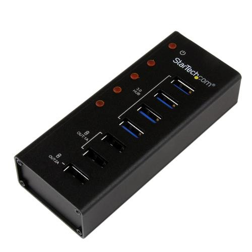 StarTech.com Hub USB 3.0 (5Gbps) Alimenté de 4 ports avec Station de Recharge de 3 ports USB (2 x 1A, 1 x 2A) - Fixation Murale - ST4300U3C3