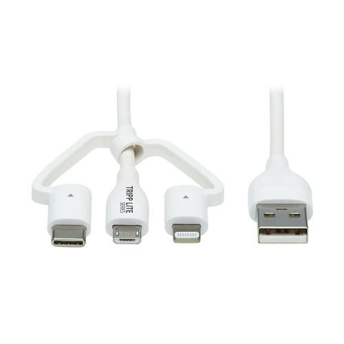 Tripp Lite  câble de téléphone portable Blanc 1,2 m USB A USB-C/micro-USB B/Lightning - M101AB-004-LMCW