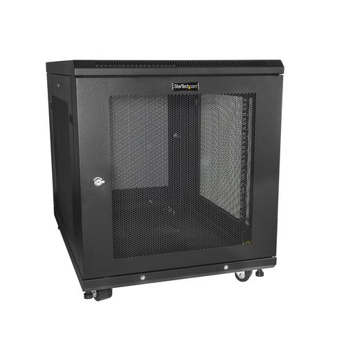StarTech.com Armoire Rack Serveur 12U à 4 Montants, Armoire Verrouillable 19" pour Ordinateur/AV/Équipement IT, Rack Réseau pour Bureau/Domicile avec Roulettes et Rails de Montage Ajustables - RK1233BKM