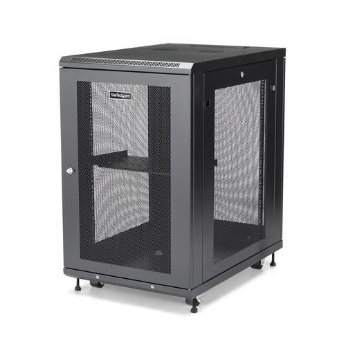 StarTech.com Armoire Rack Serveur 18U à 4 Montants, Armoire Verrouillable 19" pour Ordinateur/AV/Équipement IT, Rack Réseau pour Bureau/Domicile avec Roulettes et Rails de Montage Ajustables - RK1833BKM
