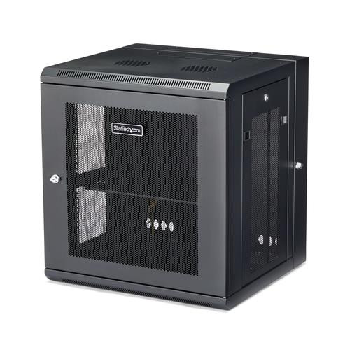 StarTech.com Armoire Réseau Murale à 4 Montants 12U avec Étagère 1U, Armoire Serveur Murale 19" à Charnières pour Équipement IT/AV/Électronique/Ordinateur, Armoire Rack Ventilée Flexible - RK12WALHM