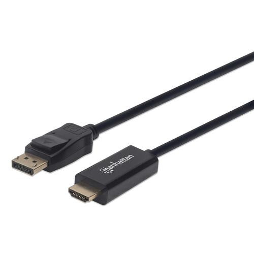 Manhattan Câble DisplayPort 1.1 vers HDMI, 1080p à 60 Hz, 1,8 m, mâle à mâle, DP avec verrouillage, non bidirectionnel, noir, garantie 3 ans - 152679