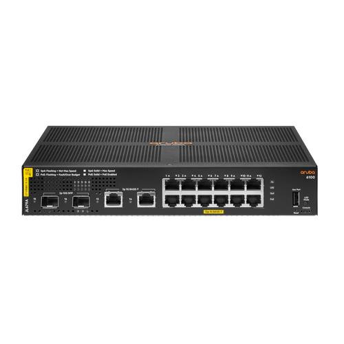 HPE Aruba Networking Aruba 6100 12G Class4 PoE 2G/2SFP+ 139W Géré L3 Gigabit Ethernet (10/100/1000) Connexion Ethernet, supportant l'alimentation via ce port (PoE) 1U Noir - JL679A#ABA