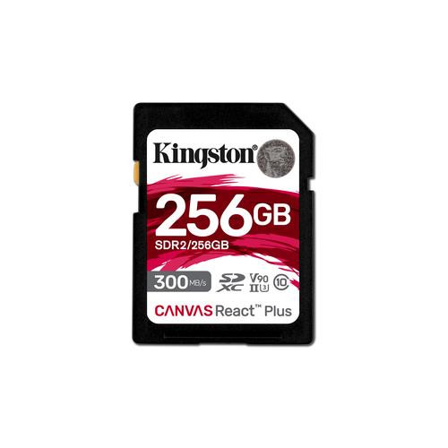 Kingston Technology 256GB Canvas React Plus SDXC UHS-II 300R/260W U3 V90 for Full HD/4K/8K - SDR2/256GB