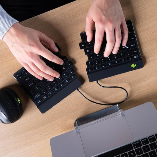 R-Go Tools Clavier ergonomique R-Go Split Break avec logiciel de pause, clavier ergonomique divisé, QWERTY (US), bluetooth, noir - RGOSBUSWLBL