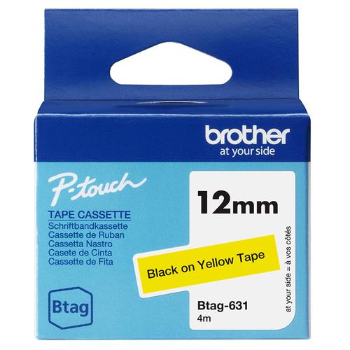 Brother Btag-631 - Ruban adhésif noir sur jaune, 12 mm de large, non laminé - BTAG-631
