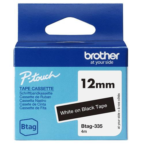 Brother  - Ruban adhésif blanc sur noir, 12 mm de large, non laminé - BTAG-335