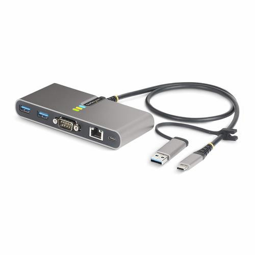 StarTech.com Hub USB-C à 2 Ports USB-A avec Ethernet et RS-232, Dongle USB-C vers USB-A, 100W PD Pass-Through, 2x USB-A 5Gbps, Gigabit Ethernet, Série RS232 (FTDI) - 5G2A1SGBB-USB-C-HUB