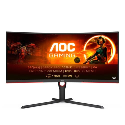 AOC G3  LED display 86,4 cm (34") 3440 x 1440 pixels Wide Quad HD Noir, Rouge - CU34G3S