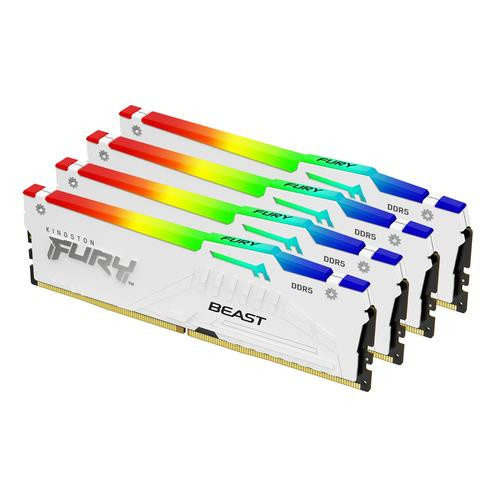 Kingston Technology FURY Beast 128 Go 5600 MT/s DDR5 CL40 DIMM (Kits de 4) White RGB XMP - KF556C40BWAK4-128