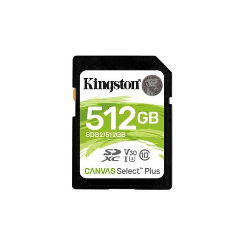 Kingston Technology Carte SDXC Canvas Select Plus 100R C10 UHS-I U3 V30 de 512 Go - SDS2/512GB