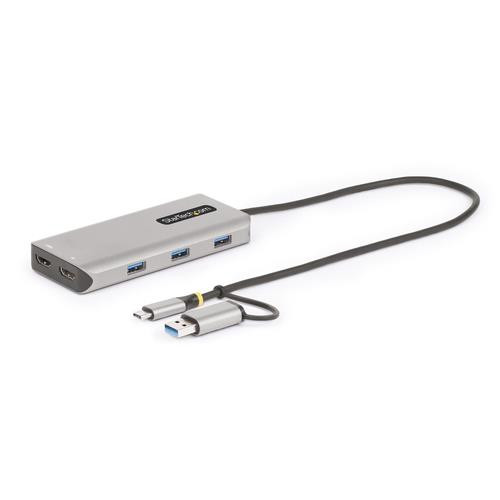 StarTech.com Adaptateur Multiport USB-C avec Dongle USB-C vers USB-A, Double HDMI (4K30Hz/1080p60Hz), 3x USB-A 5Gbps, Mini Station d'Accueil de Voyage, Dock/Station d'Accueil pour PC Portable, Câble de 40 cm - 167B-USBC-MULTIPORT