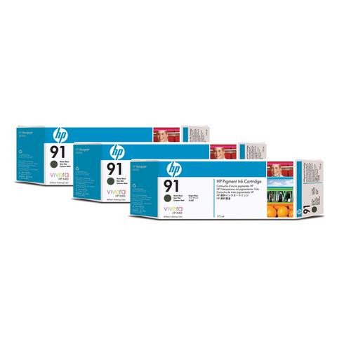 HP 91 3-pack 775-ml Matte Black DesignJet Pigment Ink Cartridges tête d’impression A jet d'encre thermique - C9480A
