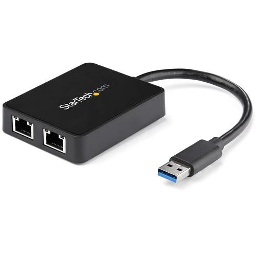 StarTech.com Adaptateur USB 3.0 à Double Port Gigabit Ethernet avec port USB - 10/100/100 - Adaptateur NIC Réseau USB Gigabit LAN - USB32000SPT