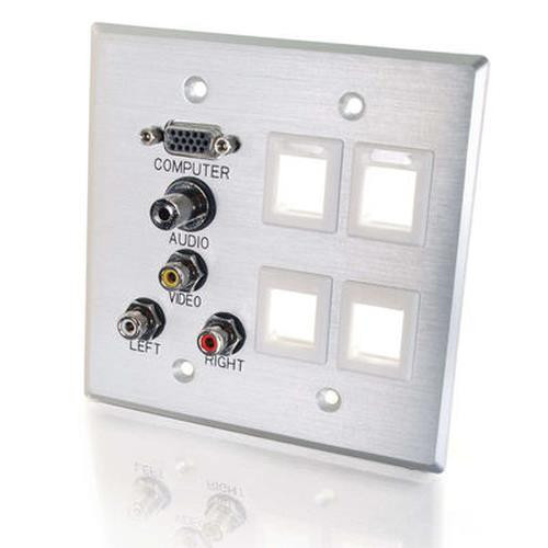 C2G Double Gang HD15 VGA + 3.5mm + Composite Video + Stereo Audio + Keystone Wall Plate Aluminium - 40509