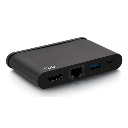 C2G Station d’accueil compacte USB-C 4 en 1 avec HDMI, USB-A, Ethernet et USB-C, alimentation électrique jusqu’à 100 W - 4K 30 Hz - 54455