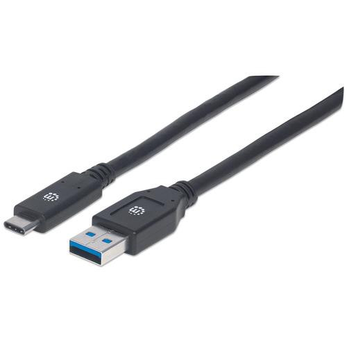 Manhattan Câble USB-C vers USB-A, 3 m, mâle à mâle, 5 Gbit/s (USB 3.2 Gen 1 / USB 3.0), 3 A (charge rapide), noir, garantie à vie - 354981