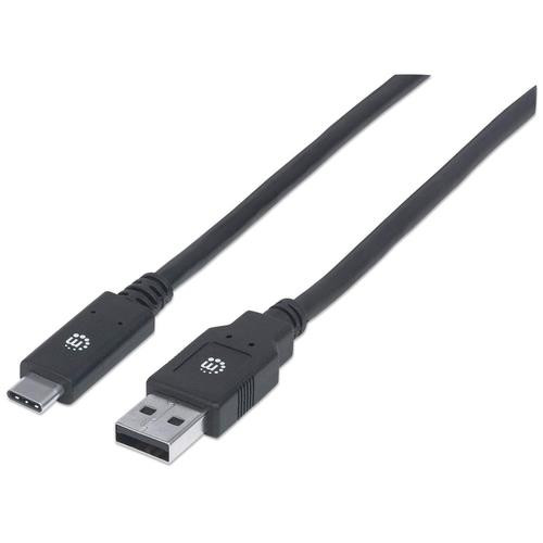 Manhattan Câble USB-C vers USB-A, 2 m, mâle à mâle, 5 Gbit/s (USB 3.2 Gen 1 / USB 3.0), 3 A (charge rapide), noir, garantie à vie - 354974