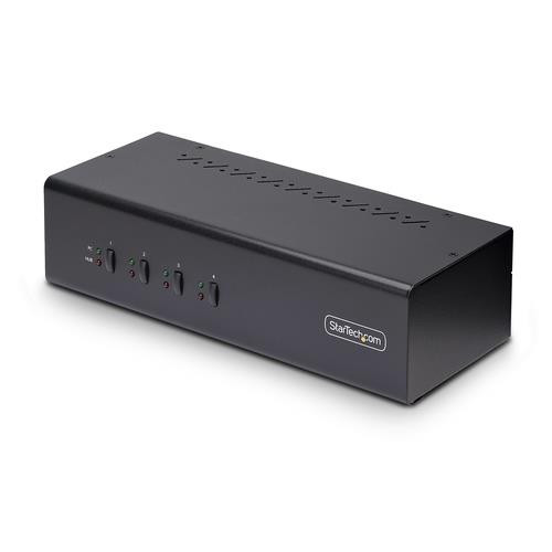 StarTech.com Switch KVM 4 Ports DisplayPort pour Deux Moniteurs, KVM 4K 60Hz, 2 Ports USB 5Gbps, 2 Ports USB 2.0 HID, Commutateur KVM avec Commutation par Touches et Boutons, Conforme TAA - Audio 3,5 mm, HDCP - P4DD46A2-KVM-SWITCH