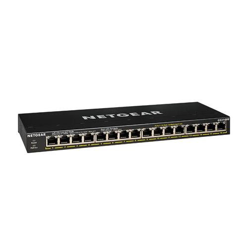 NETGEAR GS316PP Non-géré Gigabit Ethernet (10/100/1000) Connexion Ethernet, supportant l'alimentation via ce port (PoE) Noir - GS316PP-100NAS