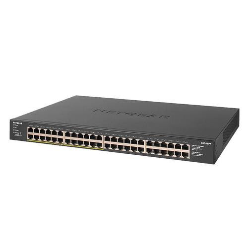 NETGEAR GS348PP Non-géré Gigabit Ethernet (10/100/1000) Connexion Ethernet, supportant l'alimentation via ce port (PoE) Noir - GS348PP-100NAS