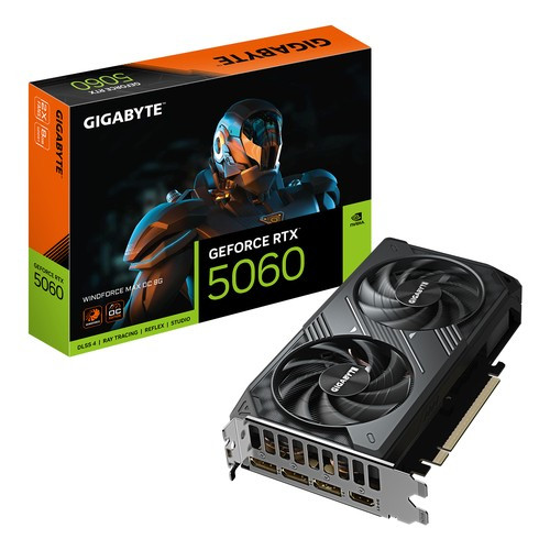 GIGABYTE GeForce RTX 5060 WINDFORCE MAX OC 8G Carte Graphique – 8 Go GDDR7, 128 bits, PCI-E 5.0, 2512 MHz Fréquence du processeur, 3 x DisplayPort, 1 x HDMI, NVIDIA DLSS 4, - GV-N5060WF2MAX OC-8GD
