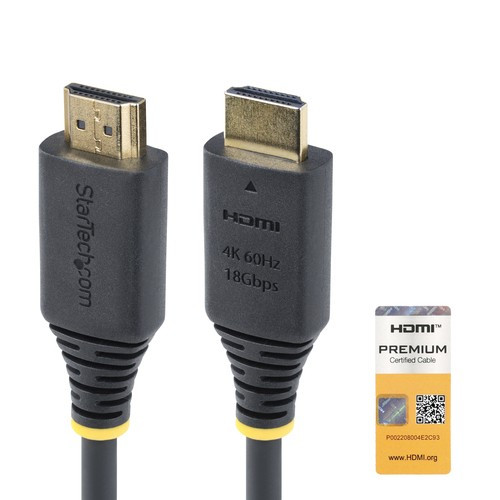 StarTech.com Câble HDMI Haut Débit de 2m Certifié Premium, 4K 60Hz/1440p 144Hz, HDR10/HDCP 2.2/ARC, 18Gbps, Cordon HDMI 2.0 UHD pour TV/Moniteur/Affichage, Gaine TPE - HDMI2-CABLE-4K60-2M