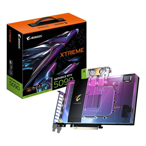 GIGABYTE AORUS GeForce RTX 5090 XTREME WATERFORCE WB 32G Carte Graphique - 32 Go GDDR7, 512 bits, PCI-E 5.0, 2655 MHz Fréquence du Cœur, 3 x DP 2.1a, 1 x HDMI 2.1b, NVIDIA DLSS 4, - GV-N5090AORUSX WB-32GD