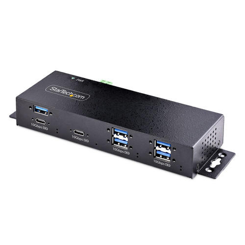 StarTech.com Hub Industriel USB 10Gbps à 7 Ports avec Adaptateur d'Alimentation, Métal, Montable, 5 Ports USB-A et 2 Ports USB-C en Aval, Protection ESD, Hub USB Alimenté, TAA - HB31C5A2CME