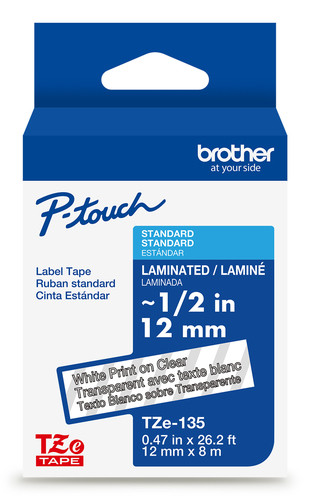 Brother  ruban d'étiquette Blanc sur transparent TZe - TZE135G