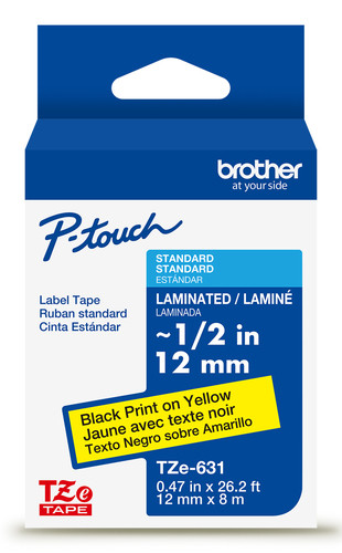 Brother  ruban d'étiquette Noir sur jaune TZe - TZE631G