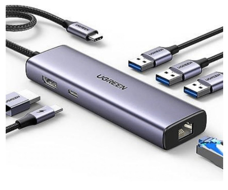 Ugreen  hub & concentrateur USB 3.2 Gen 1 (3.1 Gen 1) Type-C 5000 Mbit/s Argent - 15598