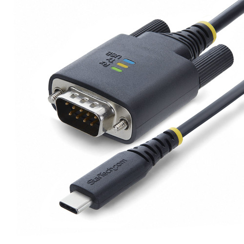 StarTech.com Câble Adaptateur USB-C vers Série de 2 m, Rétention COM, Puce FTDI, Type-C vers DB9 RS232 Mâle, Voyants d'État, Vis et Écrous DB9 Interchangeables - 1P6FFC-USB-C-SERIAL
