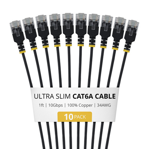 StarTech.com  câble de réseau Noir 0,305 m Cat6a U/UTP (UTP) Rond - 6AUTP34BKS1FT10PK