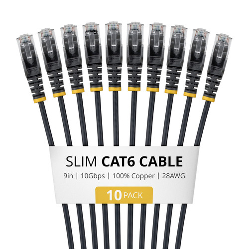 StarTech.com  câble de réseau Noir 0,228 m Cat6 U/UTP (UTP) - N6PAT9INBKS10PK