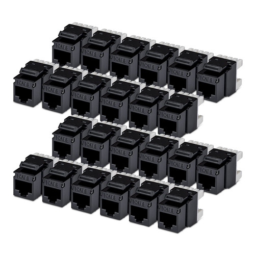 StarTech.com Jack Keystone Cat6, Lot de 24 Prises Ethernet RJ45 Keystone, Prise Murale UTP Cat6, Connecteur à 180 Degrés 110 Punch Down, Noir - C6KEY110180BK24PK