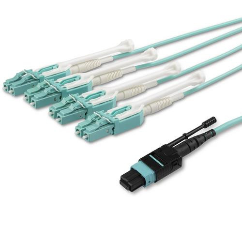 StarTech.com Câble Fibre Optique Multimode OM3 de 2m MTP(F)/PC vers 4x LC/PC Duplex Breakout, OFNP, 8F Type-A, 50/125µm LOMMF, réseaux 40G, Faible Perte d'Insertion, Cordon de Raccordement Fibre MPO vers LC - MPO8LCPL2M