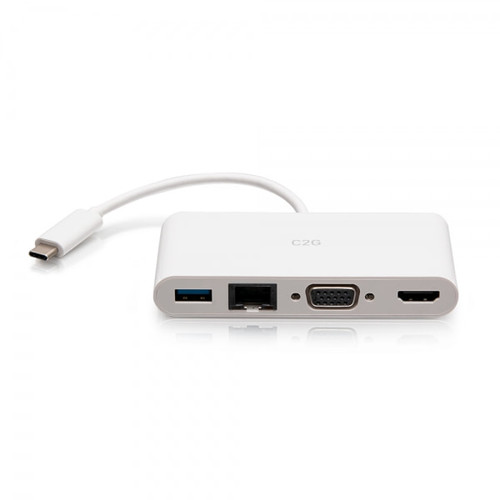 C2G Adaptateur multiport USB-C® vers HDMI®, VGA, USB-A, et RJ45 - 4K 30 Hz - Blanc - 29829