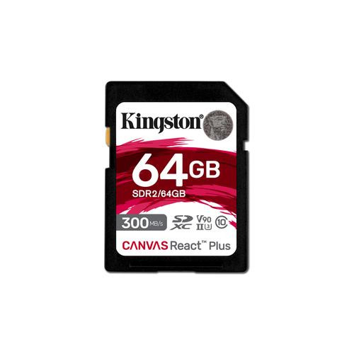 Kingston Technology 64GB Canvas React Plus SDXC UHS-II 300R/260W U3 V90 for Full HD/4K/8K - SDR2/64GB