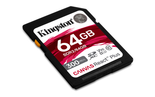 Kingston Technology 64GB Canvas React Plus SDXC UHS-II 300R/260W U3 V90 for Full HD/4K/8K - SDR2/64GB