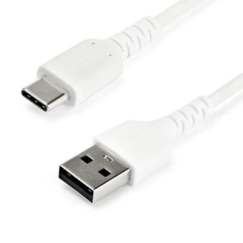 StarTech.com Câble de Charge Rapide USB-A vers USB-C de 1m, Robuste, Charge et Synchronisation, 3A, USB 2.0, Gaine TPE Blanche et Fibre d'Aramide - Cordon de Charge USB - RUSB2AC1MW