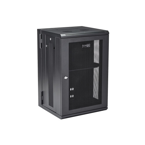 StarTech.com Armoire Réseau Murale à 4 Montants 18U avec Étagère 1U, Armoire Serveur Murale 19" à Charnières pour Équipement IT/AV/Électronique/Ordinateur, Armoire Rack Ventilée Flexible - RK1820WALHM