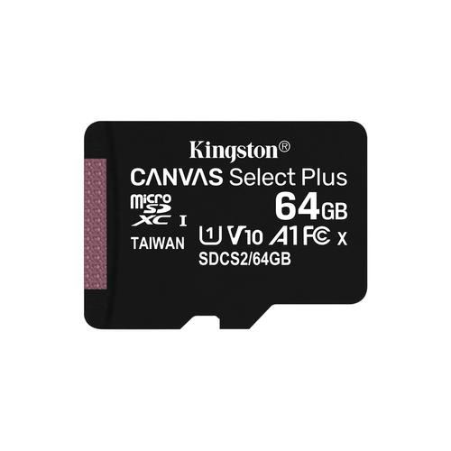 Kingston Technology Carte micSDXC Canvas Select Plus 100R A1 C10 de 64 Go sans ADP - SDCS2/64GBSP