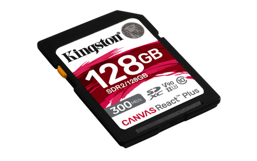 Kingston Technology 128GB Canvas React Plus SDXC UHS-II 300R/260W U3 V90 for Full HD/4K/8K - SDR2/128GB